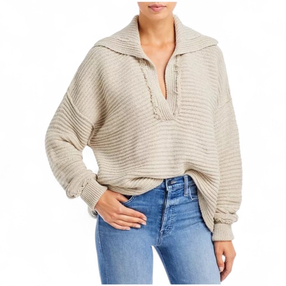 Free People Marlie Pullover Oversized Cropped Women's Beige Knit Sweater XS